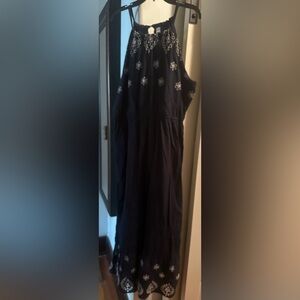 Embroidered Navy Blue Maxi Dress